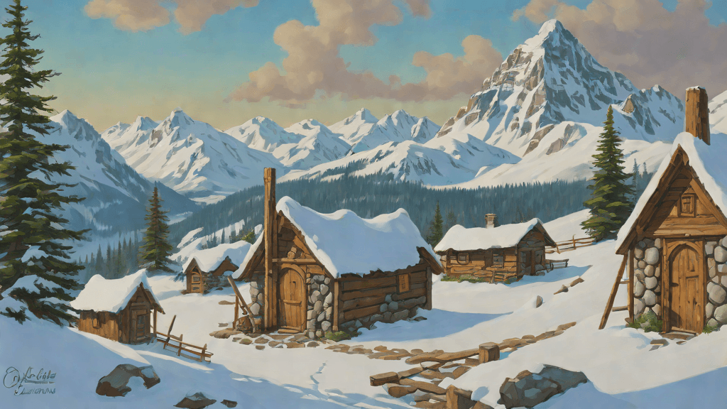 Week 25 of the pregnancy journey — The Storm-Reader, A snowbound mountain village of log cabins